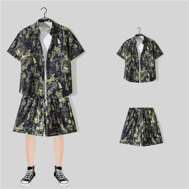 Conjunto de Camisa Floral de Manga Corta